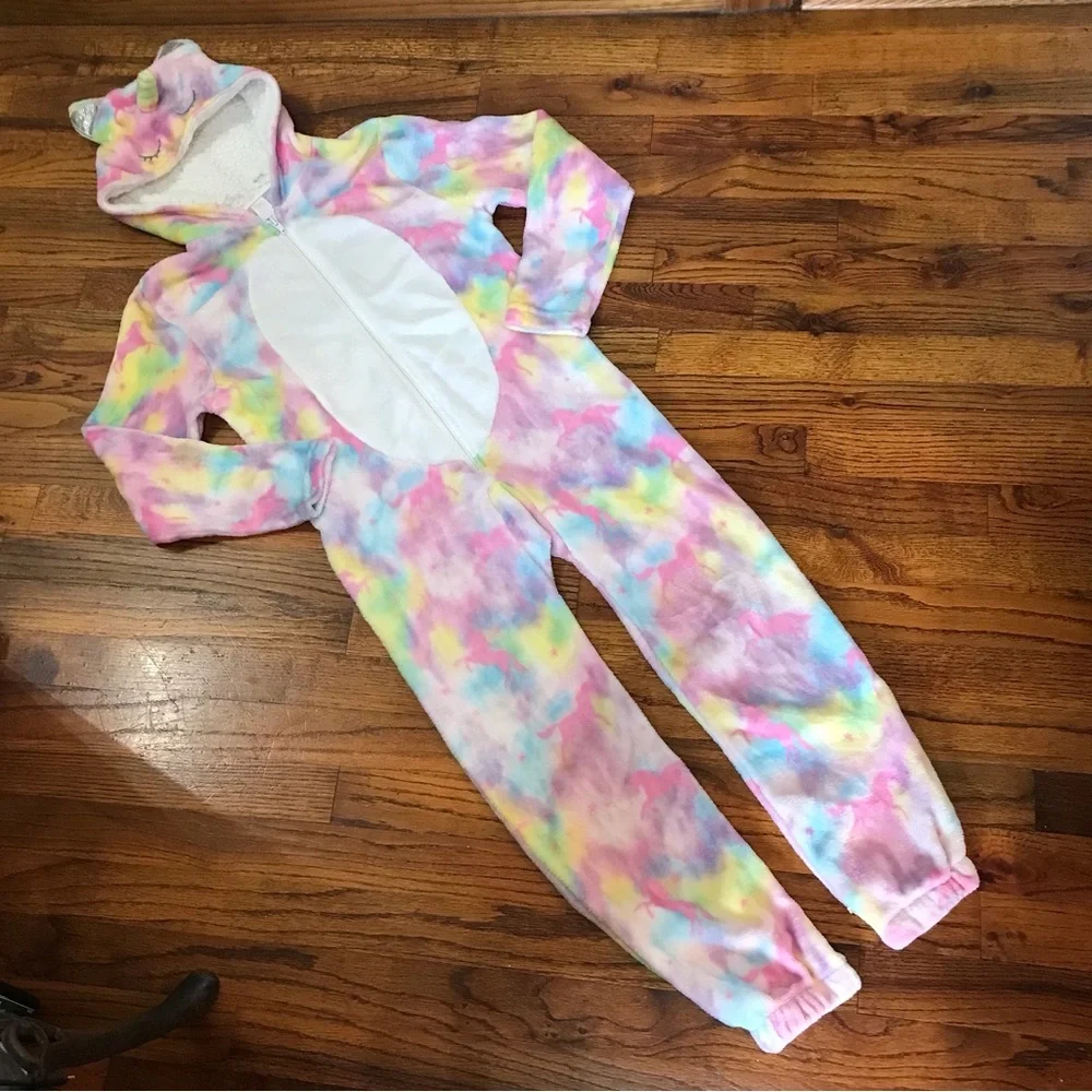 Unicorn Onesie Pajamas Hooded Hoodie Romper LS One Piece Footless Tie Dye 7 / 8